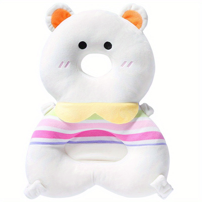 Plush Bunny & Bear Anti-Fall Pillow, Summer Baby Toy, Walking Headrest, Soft Polyester, White, Baby Safety Head Protection Pad