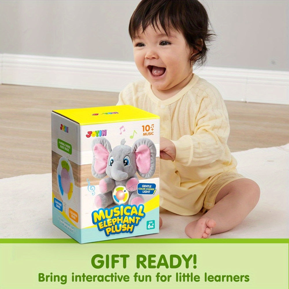 SYNCFUN Musical Elephant Plush Baby Toy with Music & Lights - Interactive Stuffed Animal with 12 Song Library, Soft Sensory Toy with Heart-Shaped Light & Expressive Eyes, Safe for 6+ Months, Motor Skill Development Gift for B