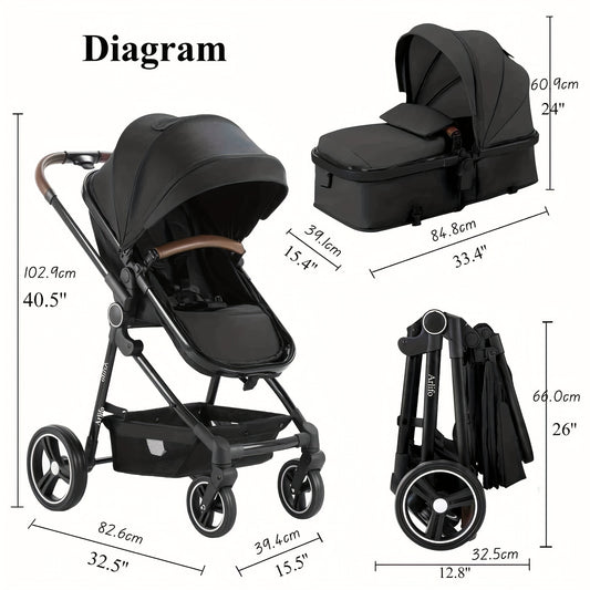 2 in 1 Convertible Baby Stroller Carriage Infant Toddler Toddler Pram Stroller Lightweight Foldable Travel Stroller for Newborn Girl Boy 0-36 Months, As Halloween, Chrismas Gift