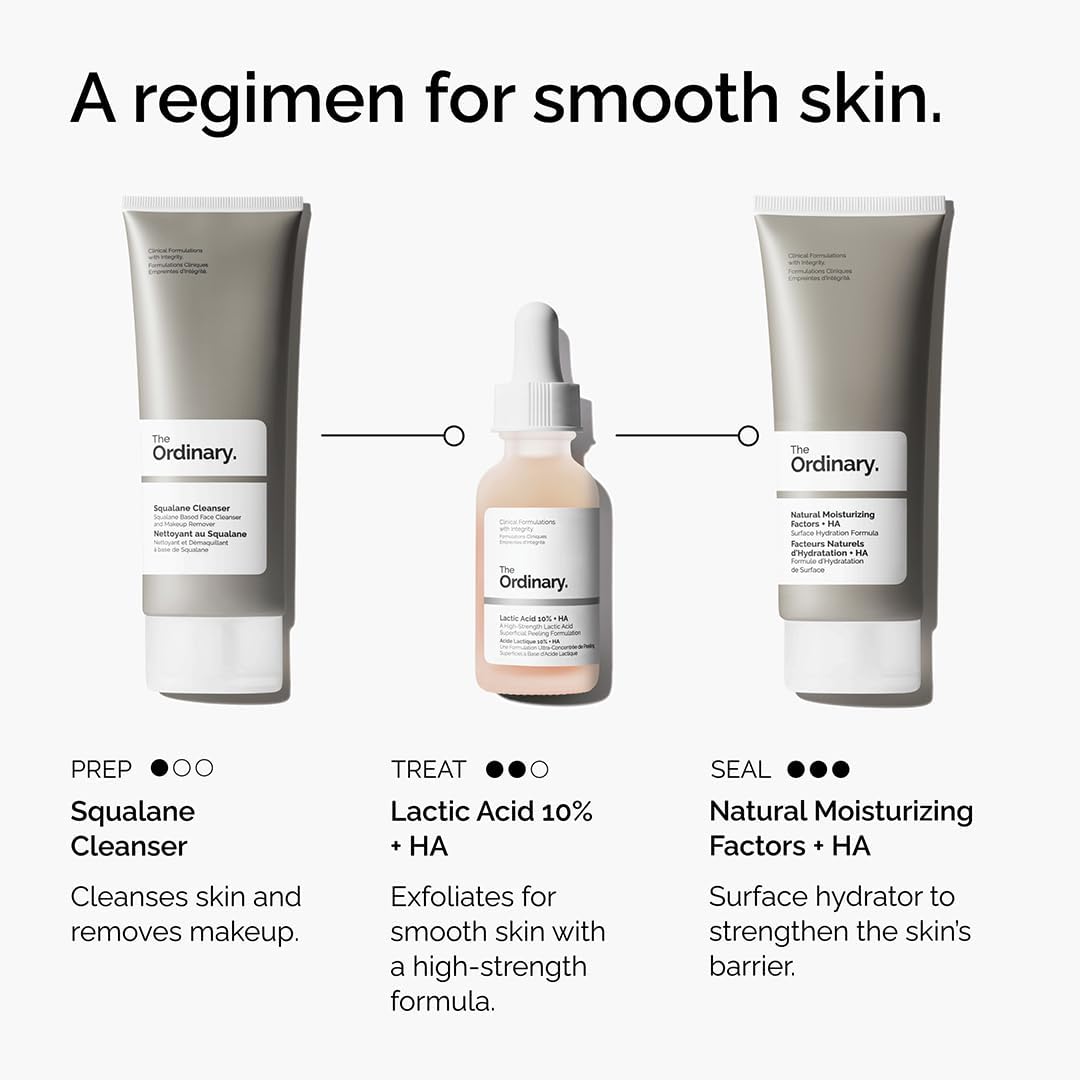 The Ordinary Lactic Acid 10% + HA Exfoliating Serum β Smoother Texture & Glow for Normal to Dry Skin (30ml)