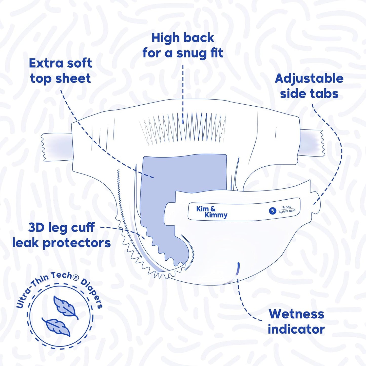 Kim & Kimmy Eco Diapers, Size 3, 6-11 kg, 60 Diapers - 12 Hour Leak Protection, No Rashes, Hypoallergenic, Ultra-Soft & Highly Absorbent - Cruelty Free & Vegan - Funny Icons