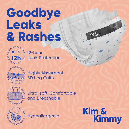 Kim & Kimmy Eco Diapers, Size 6, 15-20 kg, 38 Diapers - 12 Hour Leak Protection, No Rashes, Hypoallergenic, Ultra-Soft & Highly Absorbent - Cruelty Free & Vegan - Green Dalmatian