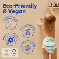 Kim & Kimmy Eco Diapers, New Born, Up to 5 kg, 32 Diapers - 12 Hour Leak Protection, No Rashes, Hypoallergenic - Cruelty Free & Vegan - Funny Icons