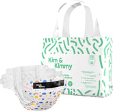 Kim & Kimmy Eco Diapers, New Born, Up to 5 kg, 32 Diapers - 12 Hour Leak Protection, No Rashes, Hypoallergenic - Cruelty Free & Vegan - Funny Icons