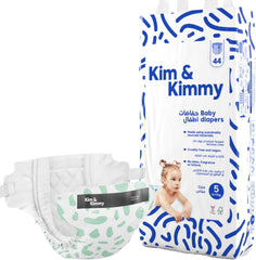 Kim & Kimmy Eco Diapers, Size 5, 12-17 kg, 44 Diapers - 12 Hour Leak Protection, No Rashes, Hypoallergenic, Ultra-Soft & Highly Absorbent - Cruelty Free & Vegan - Green Dalmatian