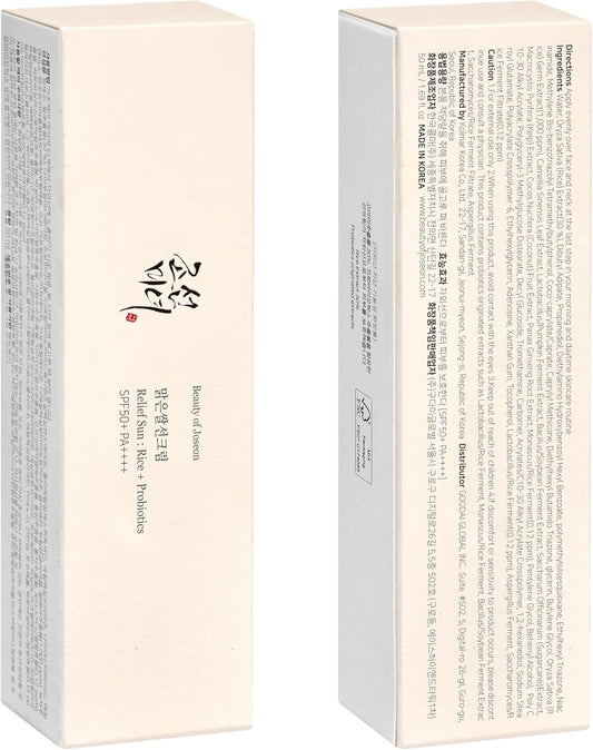 Beauty of Joseon Relief Sun Organic Sunscreen With Rice + Probiotics SPF50+ & PA++++ 50ml