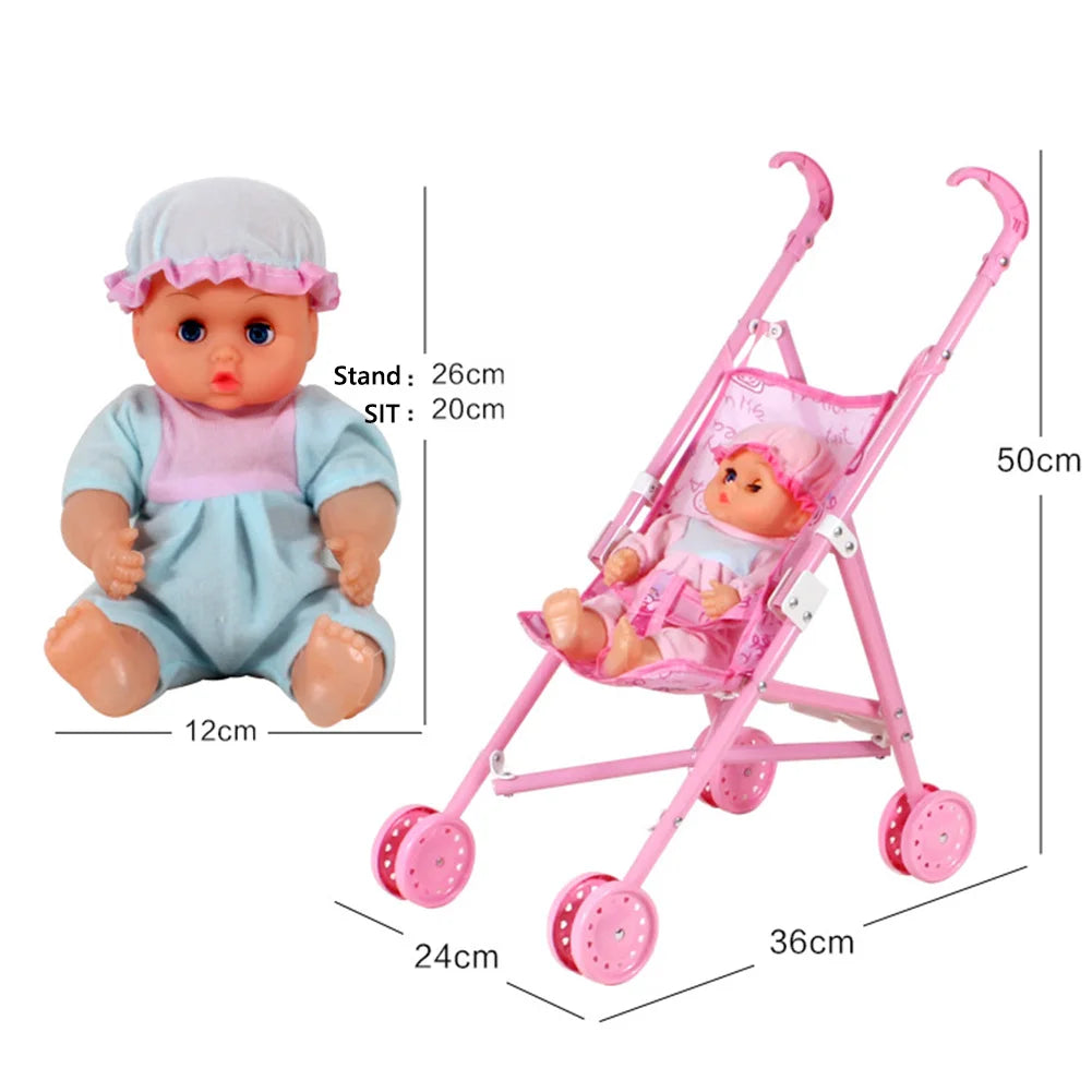Baby Doll Stroller with 10 Inch Doll Baby Stroller for Dolls Toy Stroller for Baby Dolls for Little Girls Boys and Kids