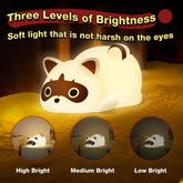 Cute Raccoon Night Light Rechargeable Touch LED Bedside Lamp, Dimmable Table Lamp for Bedroom, Wall & Desk Decor, Kawaii Baby Toy, Aesthetic Gift for Women
