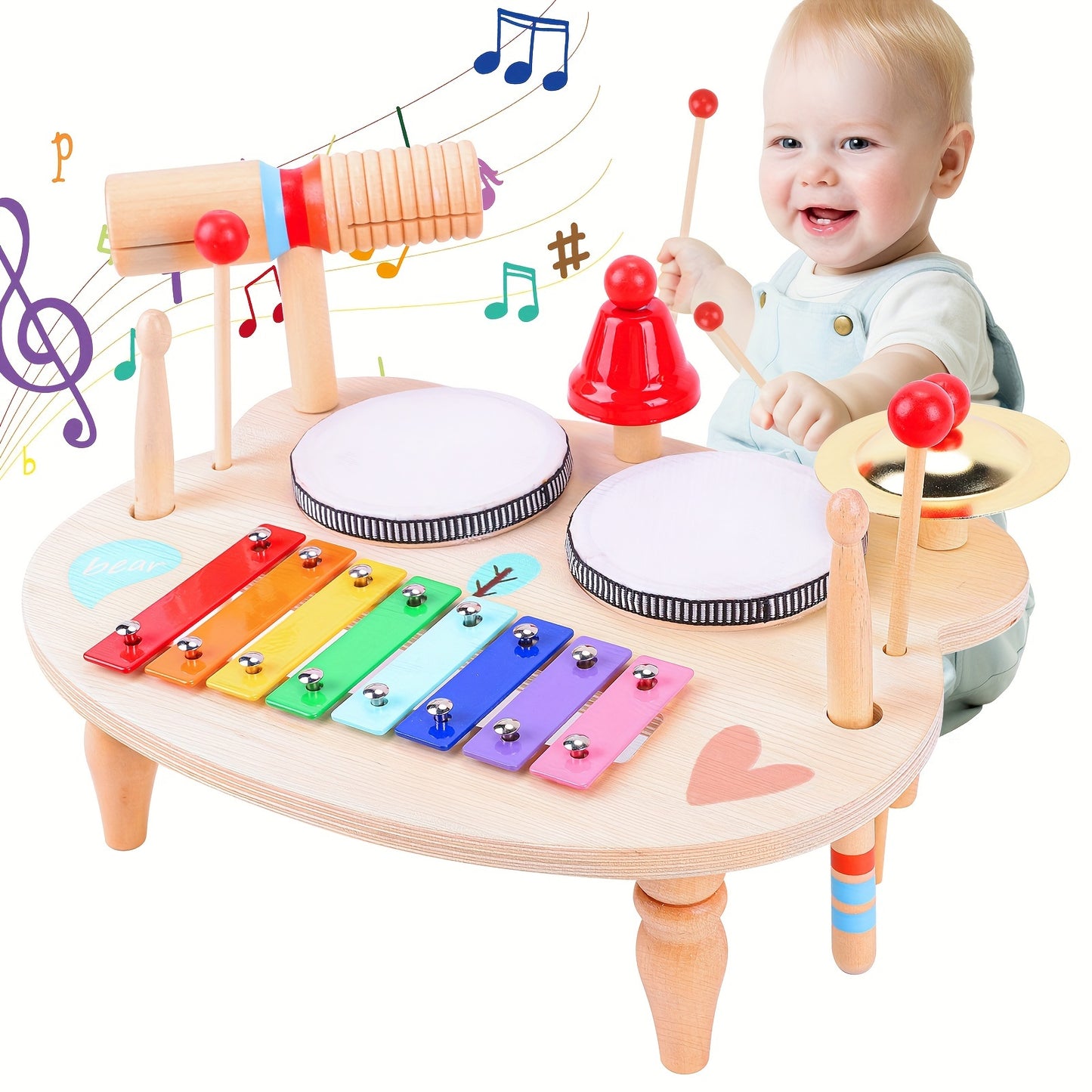 Children's Drum Kit, Multi-in-1 Musical Instruments Children From 1 2 3 Years With Xylophone, Baby Toy, Children's Toy, Wooden Toy For Easter, Christmas, Gift For Boys And Girls
