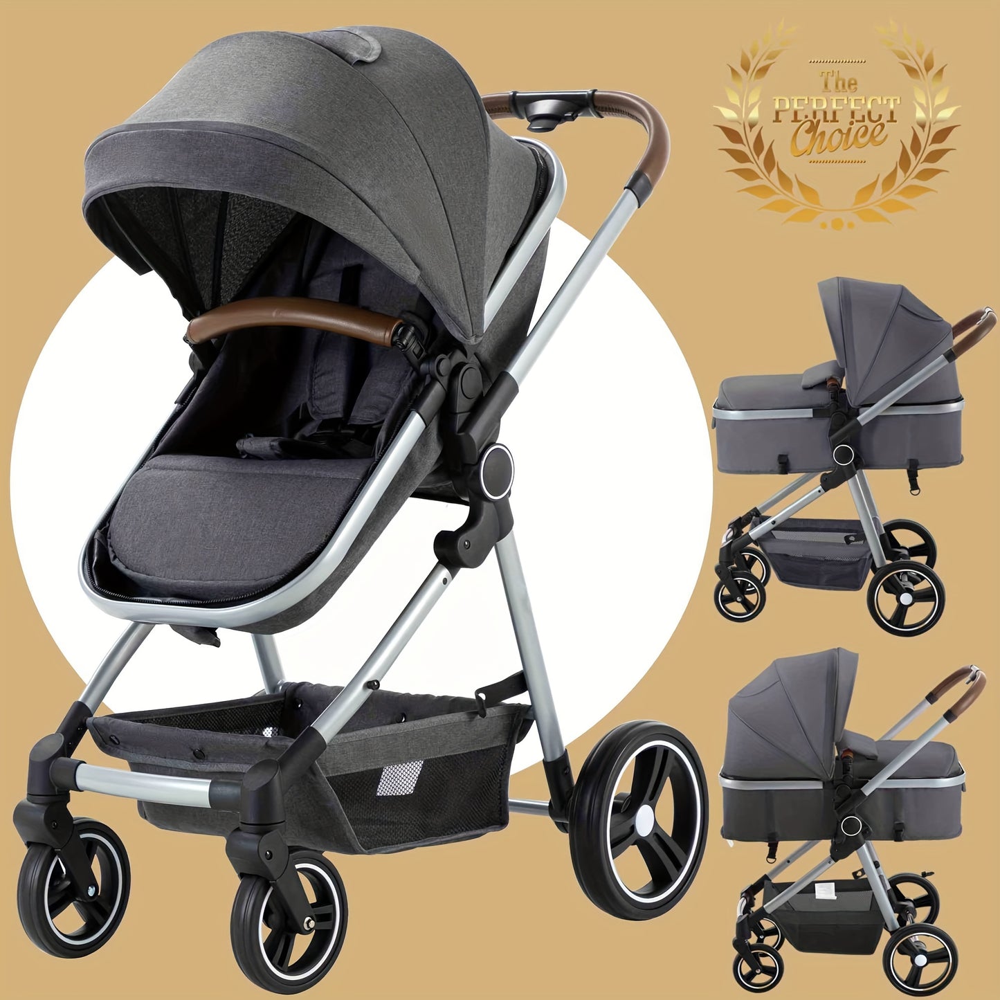 Baby Stroller Foldable Infant Newborn Stroller 2-in-1 Rear-Facing Pram Toddler Stroller With Reversible Seat Large Storage All-Scene Large Wheels