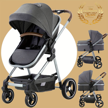Baby Stroller Foldable Infant Newborn Stroller 2-in-1 Rear-Facing Pram Toddler Stroller With Reversible Seat Large Storage All-Scene Large Wheels