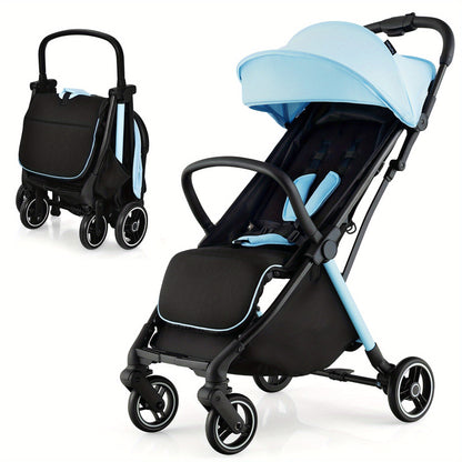 Gymax Portable Baby Stroller One-Hand Fold Pushchair W/ Aluminum Frame Blue