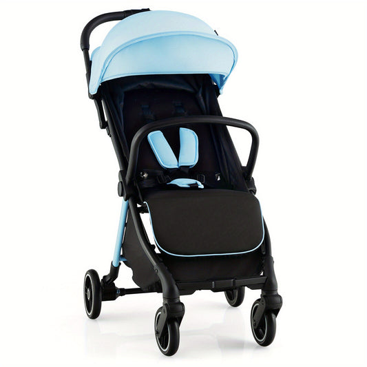 Gymax Portable Baby Stroller One-Hand Fold Pushchair W/ Aluminum Frame Blue