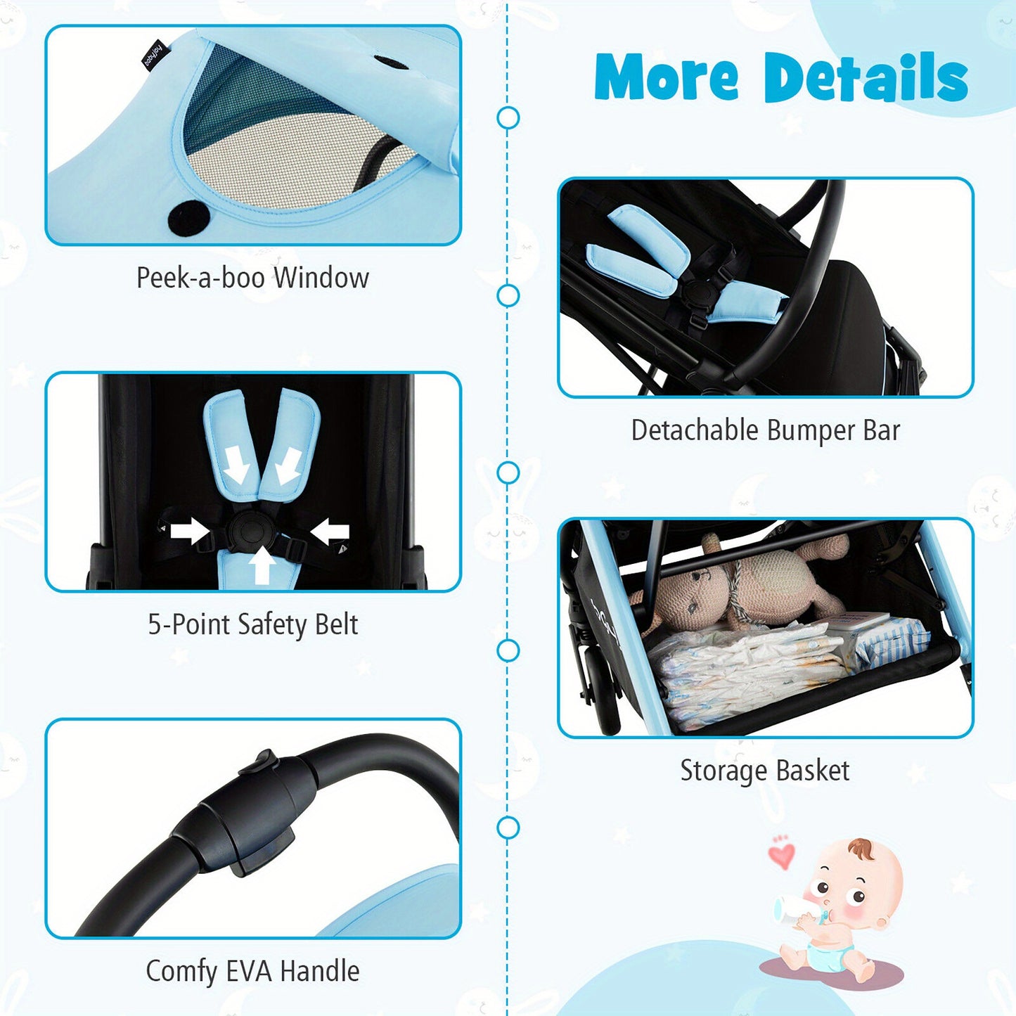 Gymax Portable Baby Stroller One-Hand Fold Pushchair W/ Aluminum Frame Blue