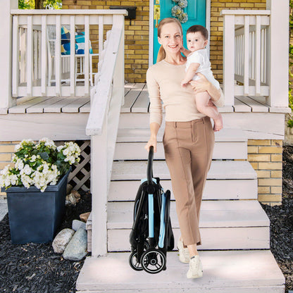 Gymax Portable Baby Stroller One-Hand Fold Pushchair W/ Aluminum Frame Blue