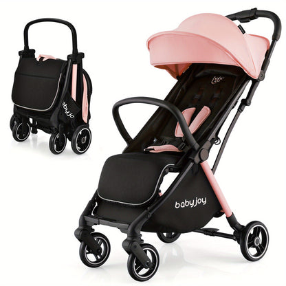 Gymax Portable Baby Stroller One-Hand Fold Pushchair W/ Aluminum Frame Pink As Halloween, Christmas Gift