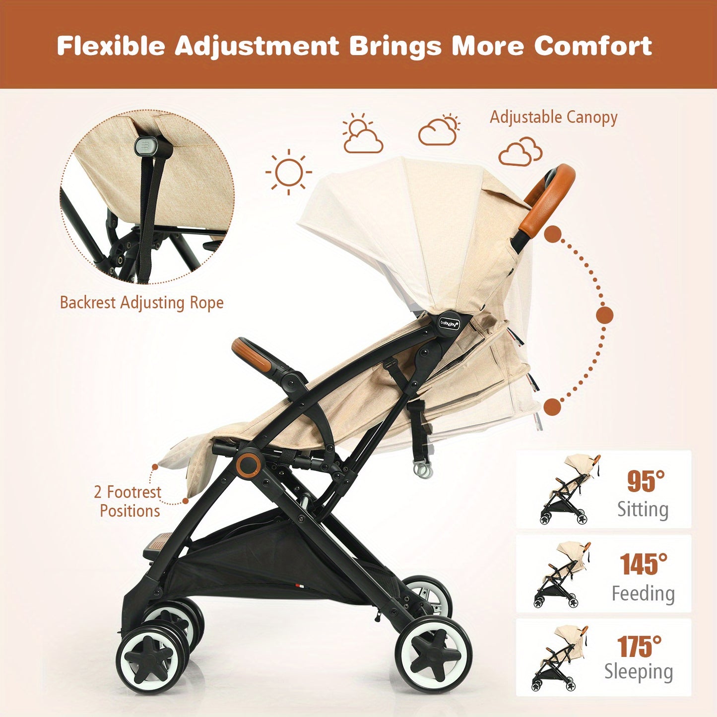 LIFEZEAL Lightweight Baby Stroller Aluminium Frame w/ Net for Travel Beige