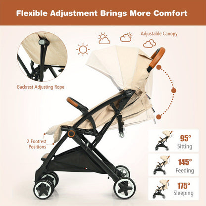 LIFEZEAL Lightweight Baby Stroller Aluminium Frame w/ Net for Travel Beige