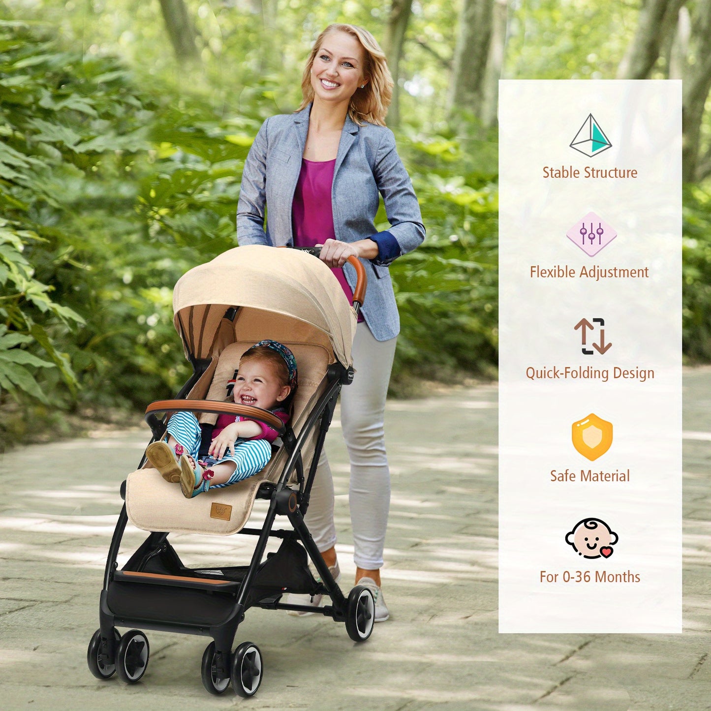 LIFEZEAL Lightweight Baby Stroller Aluminium Frame w/ Net for Travel Beige