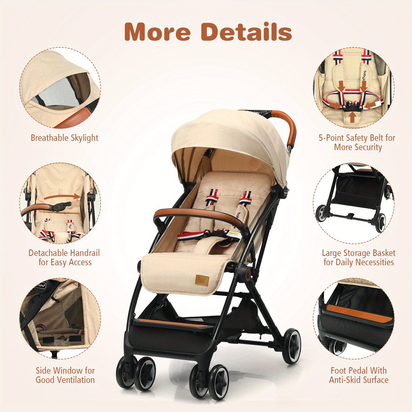 LIFEZEAL Lightweight Baby Stroller Aluminium Frame w/ Net for Travel Beige