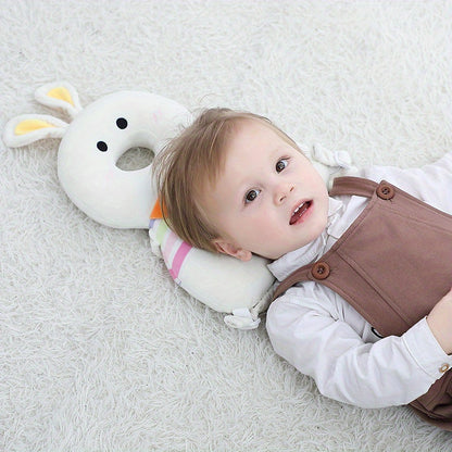 Plush Bunny & Bear Anti-Fall Pillow, Summer Baby Toy, Walking Headrest, Soft Polyester, White, Baby Safety Head Protection Pad