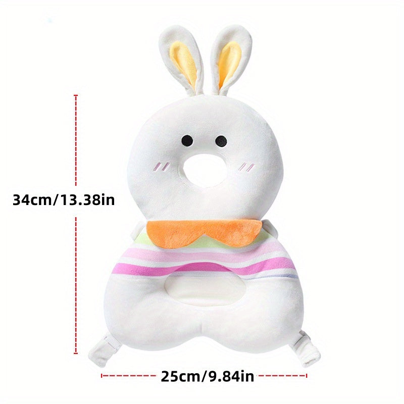 Plush Bunny & Bear Anti-Fall Pillow, Summer Baby Toy, Walking Headrest, Soft Polyester, White, Baby Safety Head Protection Pad