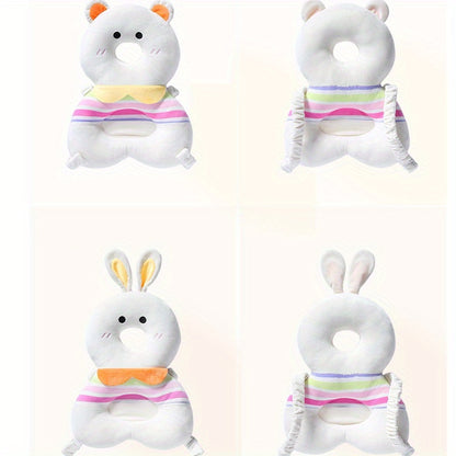 Plush Bunny & Bear Anti-Fall Pillow, Summer Baby Toy, Walking Headrest, Soft Polyester, White, Baby Safety Head Protection Pad