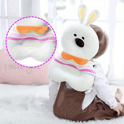 Plush Bunny & Bear Anti-Fall Pillow, Summer Baby Toy, Walking Headrest, Soft Polyester, White, Baby Safety Head Protection Pad