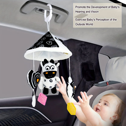 Black And White Baby Toy Car Hanging Baby Trolley Hanging Umbrella Wind Chime Early Education Toys Crib Bell Stroller Baby Hanging Umbrella Bed Bell Pendant Black And White Animal Wind Chime Bed Hanging Baby Safety Seat Rattl