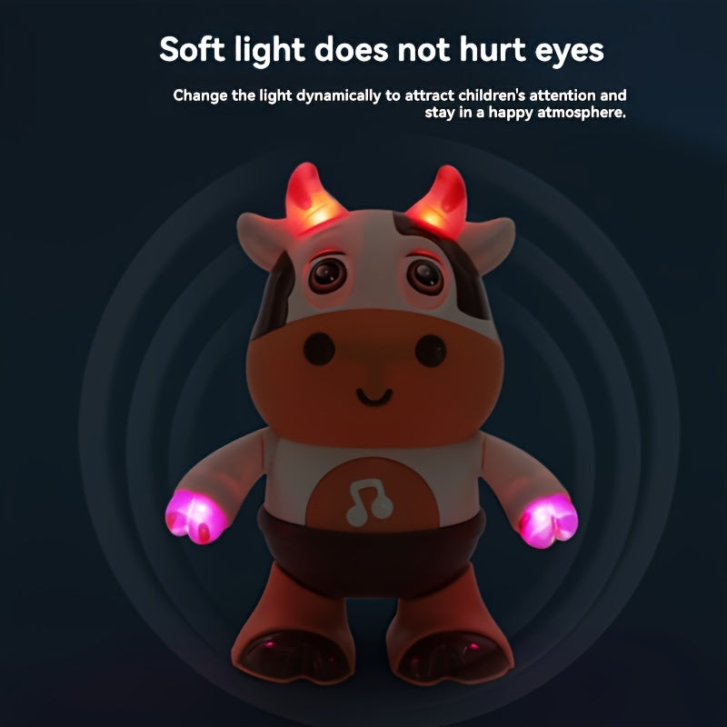 Interactive Dancing Cow Baby Toy with Music and Lights, Educational Early Learning Toy for Toddlers 0-3 Years, Plastic, Child-Safe Soft Glow, Bilingual Features - Gift for Young Children (Batteries Not Included) - from Chines