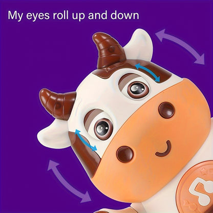 Interactive Dancing Cow Baby Toy with Music and Lights, Educational Early Learning Toy for Toddlers 0-3 Years, Plastic, Child-Safe Soft Glow, Bilingual Features - Gift for Young Children (Batteries Not Included) - from Chines