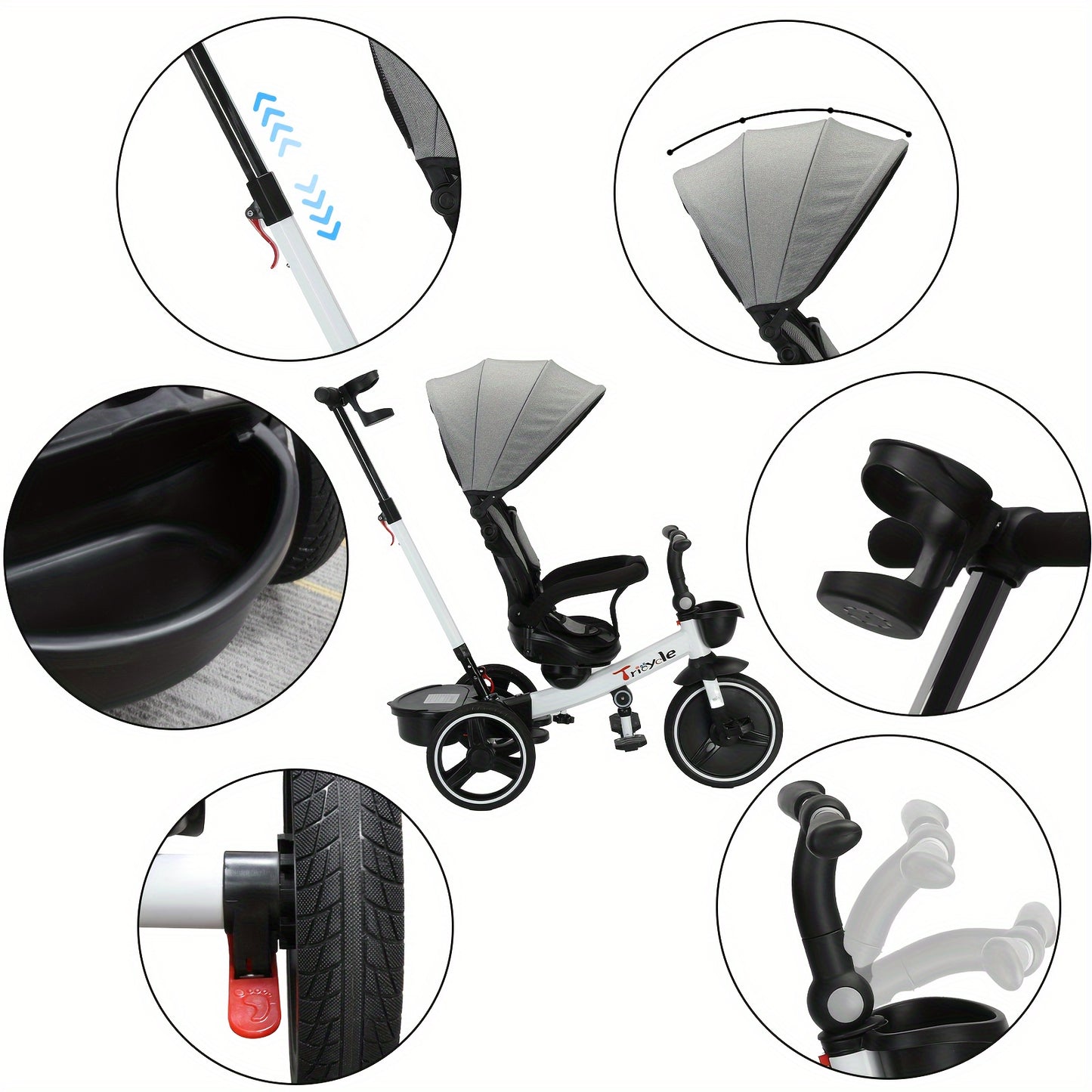 Ubravoo Baby Stroller Tricycle Ride Bike, 360 Degree Rotation Sitting & Lying, Celerity Disassembly & Assembly, 1-5 Years