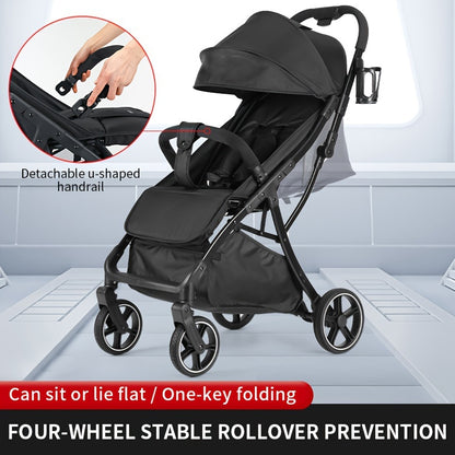 Baby stroller, one click folding, safety guardrail, lightweight foldable portable four-wheel children's handcart, baby umbrella cart, As Halloween, Chrismas Gift