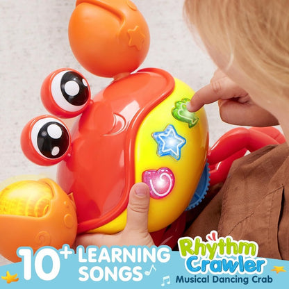 Interactive Crawling Crab Baby Toy - Auto Walk & Obstacle Detection, 10+ Musical Tunes & Lights Buttons For Sensory Play, Infant Toddler Learning Toy