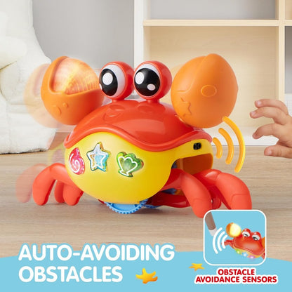 Interactive Crawling Crab Baby Toy - Auto Walk & Obstacle Detection, 10+ Musical Tunes & Lights Buttons For Sensory Play, Infant Toddler Learning Toy