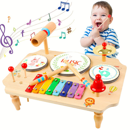 Children's Drum Kit, 10-in-1 Musical Instruments Children From 1 2 3 Years With Xylophone, Baby Toy, Children's Toy, Wooden Toy For Easter, Christmas, Gift For Boys And Girls