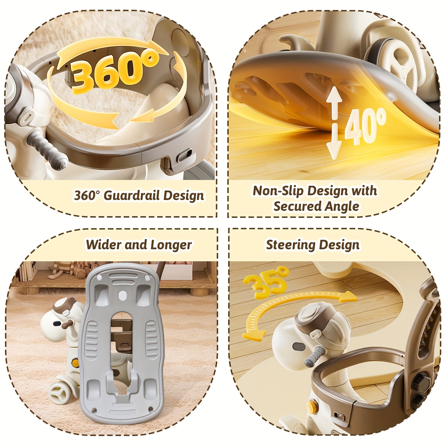 4-in-1 Rocking Horse Toy for Toddlers 1- (1+ Years) - Convertible Balance Bike, Ride-On Horse with Detachable Balance Board & Footrest, Push Handle & Guard Rails - Sturdy Construction, Smooth-Rolling Wheels - Ideal Birthday G