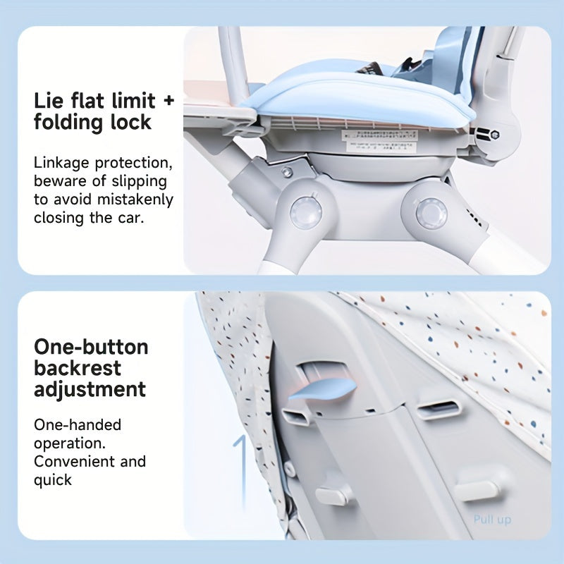 Travel Stroller, Compact Stroller, 360°Reversible Seat Lightweight Baby Stroller, Airplane Compatible, Full Recline Ergonomic Backrest, Adjustable Backrest, Load Up To 50lbs For Toddlers-Blue