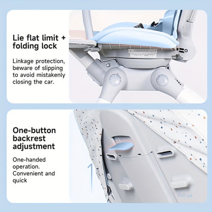 Travel Stroller, Compact Stroller, 360°Reversible Seat Lightweight Baby Stroller, Airplane Compatible, Full Recline Ergonomic Backrest, Adjustable Backrest, Load Up To 50lbs For Toddlers-Blue