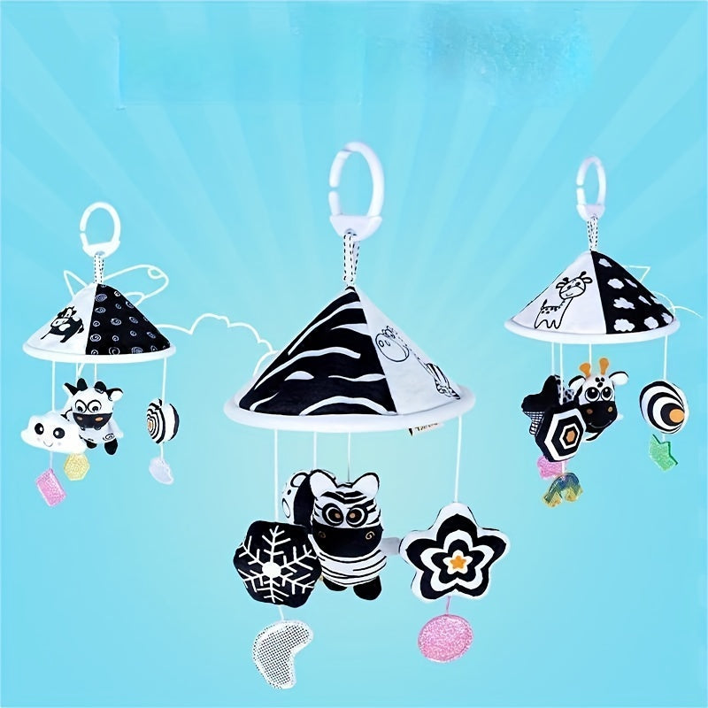 Black And White Baby Toy Car Hanging Baby Trolley Hanging Umbrella Wind Chime Early Education Toys Crib Bell Stroller Baby Hanging Umbrella Bed Bell Pendant Black And White Animal Wind Chime Bed Hanging Baby Safety Seat Rattl