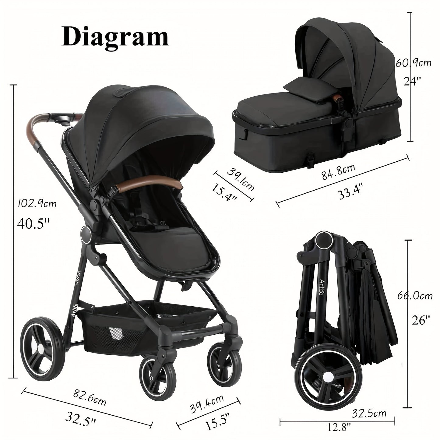 2 in 1 Convertible Baby Stroller Carriage Infant Toddler Toddler Pram Stroller Lightweight Foldable Travel Stroller for Newborn Girl Boy 0-36 Months, As Halloween, Chrismas Gift