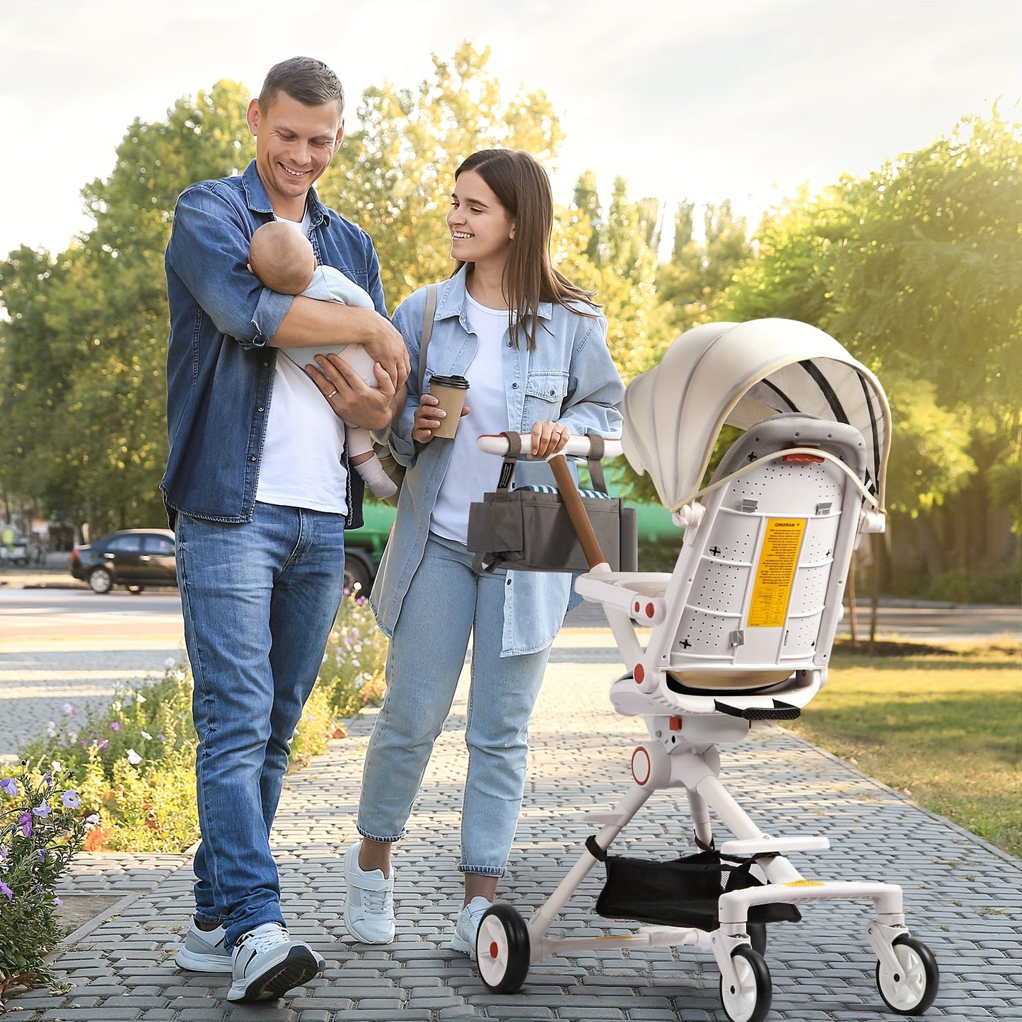 Compact Baby Stroller Lightweight Travel Stroller For Babies & Toddlers Swivel Seat With Multifunctional Handbag & Shade & Oversize Basket Foldable Stroller, As Halloween, Christmas Gift White