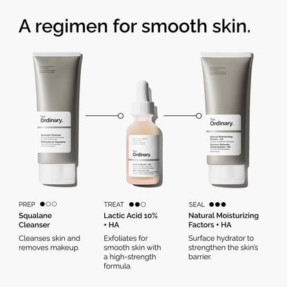 The Ordinary Lactic Acid 10% + HA Exfoliating Serum – Smoother Texture & Glow for Normal to Dry Skin (30ml)