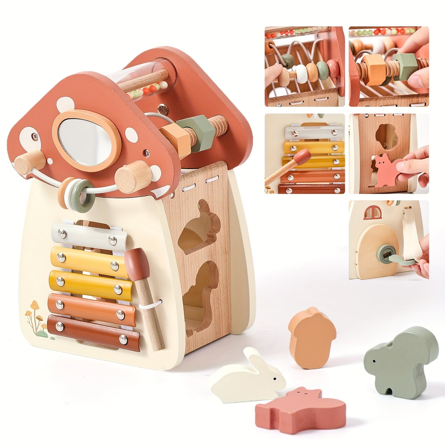 A Multi-functional Mushroom Five-in-one Toy Set, An Interesting And Educational Cognitive Toy That Helps Develop Hand-eye Coordination, Baby Toy, And A Birthday And Christmas Gift For Children