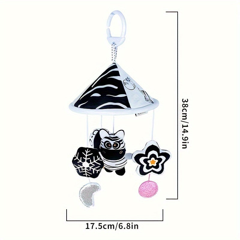 Black And White Baby Toy Car Hanging Baby Trolley Hanging Umbrella Wind Chime Early Education Toys Crib Bell Stroller Baby Hanging Umbrella Bed Bell Pendant Black And White Animal Wind Chime Bed Hanging Baby Safety Seat Rattl