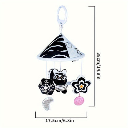 Black And White Baby Toy Car Hanging Baby Trolley Hanging Umbrella Wind Chime Early Education Toys Crib Bell Stroller Baby Hanging Umbrella Bed Bell Pendant Black And White Animal Wind Chime Bed Hanging Baby Safety Seat Rattl