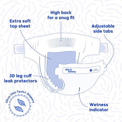 Kim & Kimmy Eco Diapers, Size 6, 15-20 kg, 38 Diapers - 12 Hour Leak Protection, No Rashes, Hypoallergenic, Ultra-Soft & Highly Absorbent - Cruelty Free & Vegan - Green Dalmatian