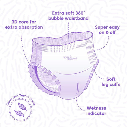 Kim & Kimmy Eco Diaper Pants, Size 4, 9-14 kg, 44 Pants - 12 Hour Leak Protection, No Rashes, Hypoallergenic, Ultra-Soft & Highly Absorbent - Cruelty Free & Vegan - Good Vibes