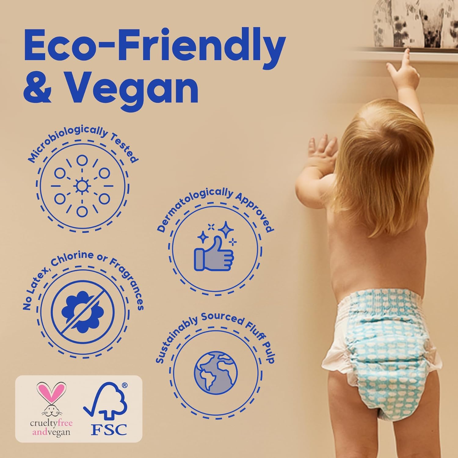 Kim & Kimmy Eco Diapers, Size 2, 4-8 kg, 72 Diapers - 12 Hour Leak Protection, No Rashes, Hypoallergenic, Ultra-Soft & Highly Absorbent - Cruelty Free & Vegan - Funny Icons