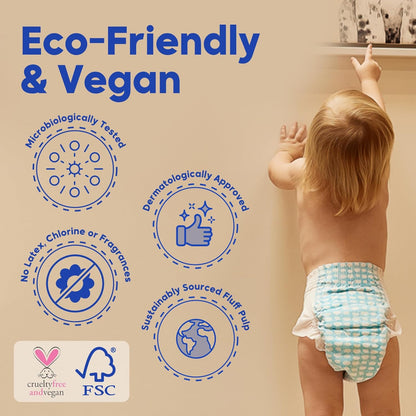 Kim & Kimmy Eco Diapers, Size 3, 6-11 kg, 60 Diapers - 12 Hour Leak Protection, No Rashes, Hypoallergenic, Ultra-Soft & Highly Absorbent - Cruelty Free & Vegan - Funny Icons